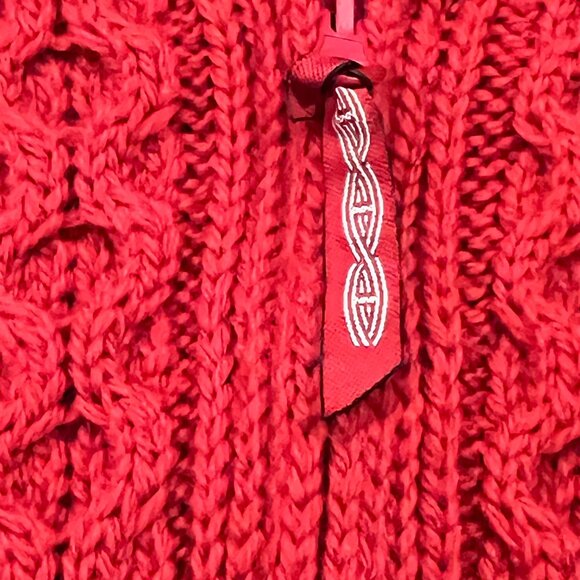 Aran Crafts Ireland Cable Knit Wool Zip Cardigan, Red, S/M - Picture 4 of 9